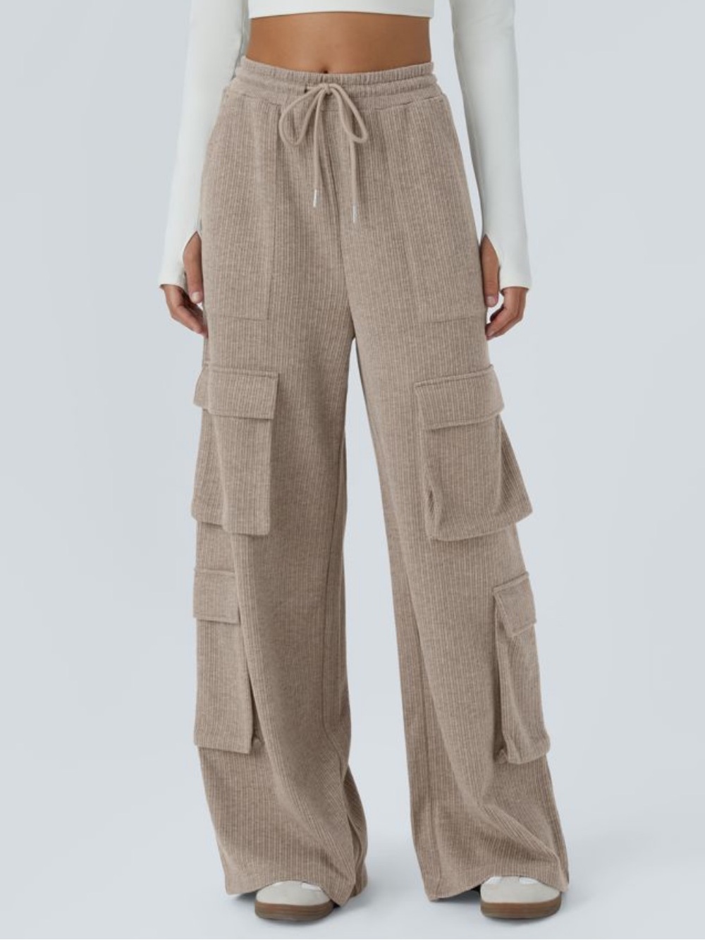 Halara Ribbed Wide Leg Cargo Casual Pants